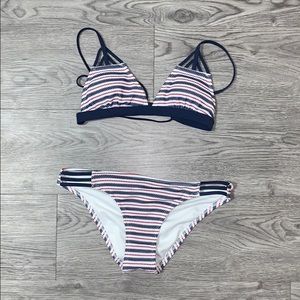 Red whit wand blue striped bikini set